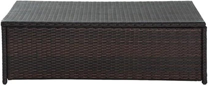 Pemberly Row 44" Glass Top Patio Coffee Table, Brown Finish, Outdoor Resin Wicker with Steel Frame, Tempered Glass Top, UV-Resistant, Stylish Outdoor Coffee Table for Patio or Garden Use
