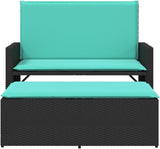 Garden Bench Deck Bench Patio Bench with Cushions and Footstool Black Poly Rattan - Photo 5