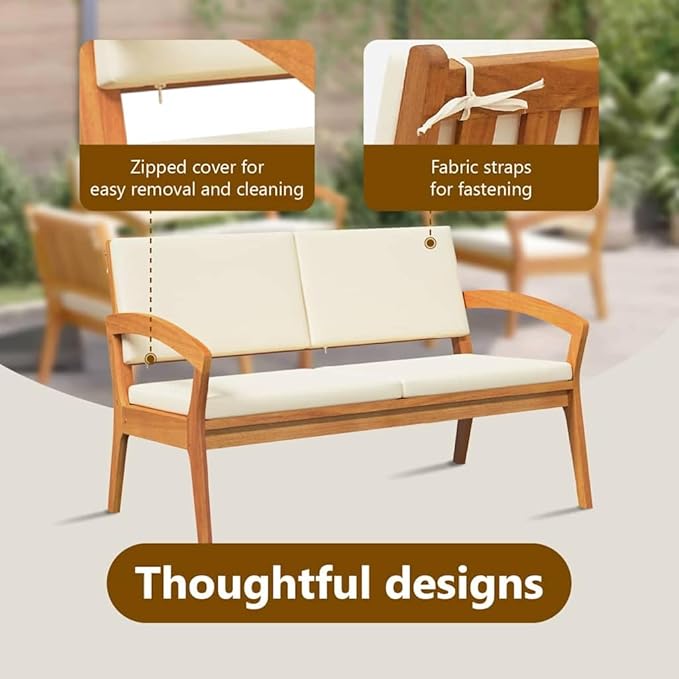 vidaXL Cream White Outdoor Garden Bench with Cushions for Two - Photo 6