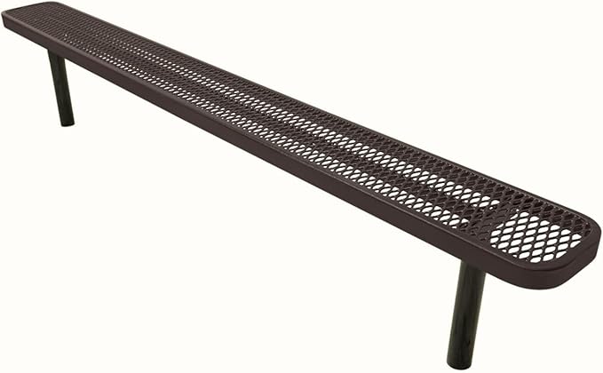 COATEDOUTDOORFURNITURE Coated Outdoor Furniture Heavy-Duty Outdoor Bench Thermoplastic Coated, Expanded Metal, Commercial-Grade Seating, Made in America (Inground Without Back, 8 Ft, Brown)
