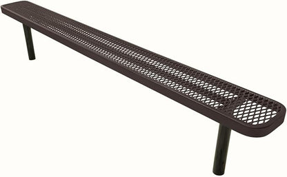 COATEDOUTDOORFURNITURE Coated Outdoor Furniture Heavy-Duty Outdoor Bench Thermoplastic Coated, Expanded Metal, Commercial-Grade Seating, Made in America (Inground Without Back, 8 Ft, Brown)