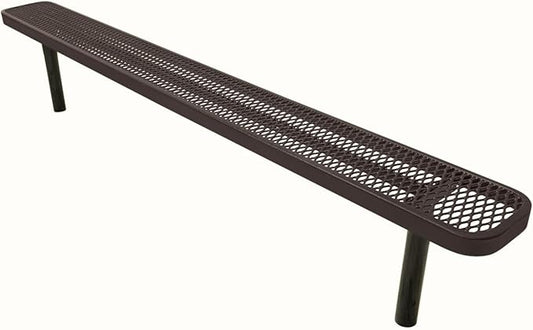 COATEDOUTDOORFURNITURE Coated Outdoor Furniture Heavy-Duty Outdoor Bench Thermoplastic Coated, Expanded Metal, Commercial-Grade Seating, Made in America (Inground Without Back, 8 Ft, Brown)