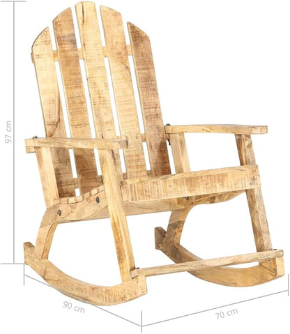 Solid Mango Wood Rocking Chair for Garden and Patio, Vintage Style Outdoor Porch Rocker, Ergonomic Relaxing Chair for Backyard, Balcony and Terrace, Brown