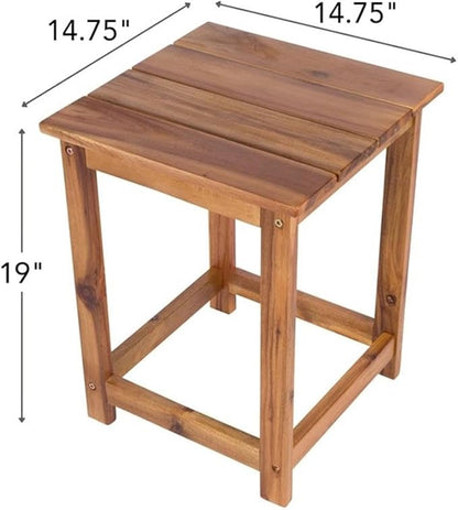 Pemberly Row Modern Acacia Wood Outdoor Patio Side Table, Oak Finish, Weather-Resistant Slatted Design, Durable UV-Coated Furniture for Patio, Garden, Living Room, or Bedroom Use