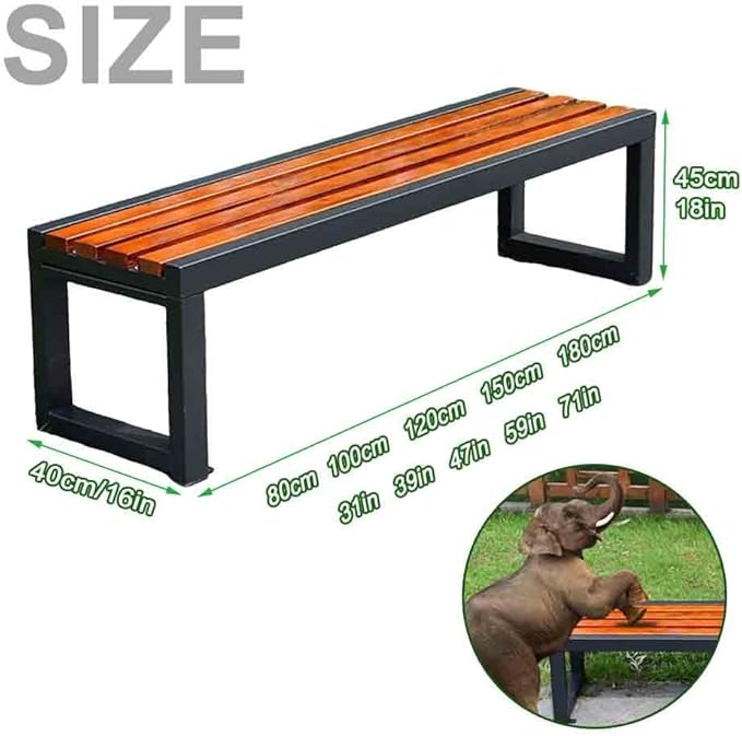 31" Outdoor Bench Weatherproof Patio Garden Benches Metal Backless Bench Seating 2-4 Person Slatted Chairs for Porch Patio Lawn and Backyard Black(Brown,L-39)