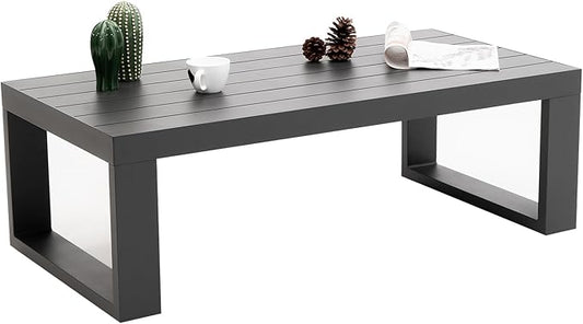 Patio Coffee Tables All-Weather Outdoor Aluminum Rectangle Coffee Table Outdoor Furniture for Garden, Balcony, Grey