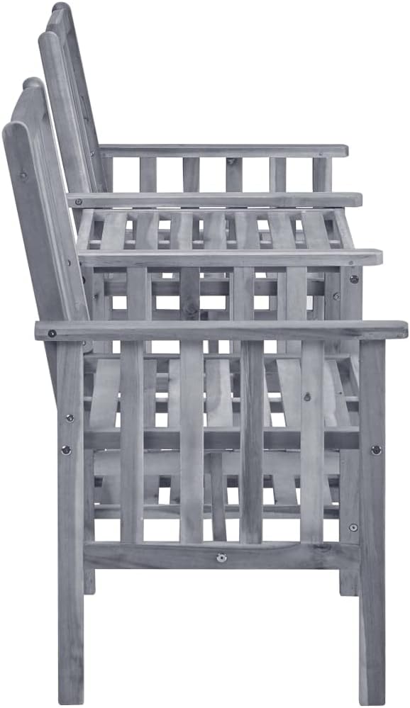 vidaXL Solid Acacia Wood Patio Chairs with Tea Table and Cushions - Outdoor Furniture Bistro Garden Set, Gray/Taupe - Photo 7