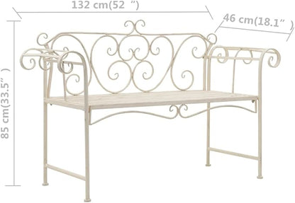 Love Seat Bench White Cast Iron Antique Designed Outdoor Patio Porch Home Garden Parks Backyard Pool,Garden Bench 52" Metal Antique White-Fast delivy