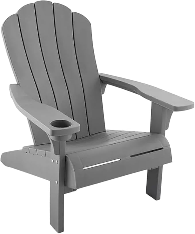 Modern Adirondack Chair with Cup Holder, Outdoor Patio Furniture (Classic Gray)