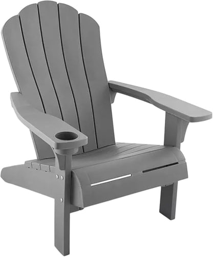 Modern Adirondack Chair with Cup Holder, Outdoor Patio Furniture (Classic Gray)