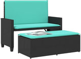 Garden Bench Deck Bench Patio Bench with Cushions and Footstool Black Poly Rattan - Photo 4