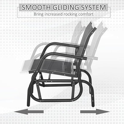 Outsunny Porch Glider Set of 2, Metal Frame Swing Glider Chair with Breathable Mesh Fabric, Curved Armrests and Steel Frame for Garden, Poolside, Backyard, Balcony, Black
