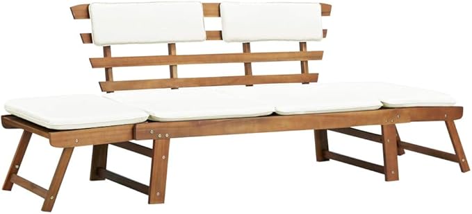 Patio Bench with Cushions 2-in-1 74.8” Solid Acacia Wood，Garden Benches,Park Benches,Outdoor Benches,Outdoor Furniture for Park Patio Deck Deck Lawn