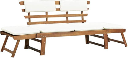 Patio Bench with Cushions 2-in-1 74.8” Solid Acacia Wood，Garden Benches,Park Benches,Outdoor Benches,Outdoor Furniture for Park Patio Deck Deck Lawn