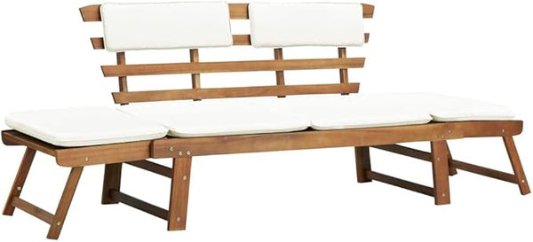 Patio Bench with Cushions 2-in-1 74.8” Solid Acacia Wood，Garden Benches, Park Benches, Outdoor Benches - Photo 1
