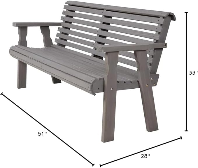 Amish Casual Heavy Duty Roll Back Outdoor Bench (4-Foot, Semi-Solid Grey Stain)