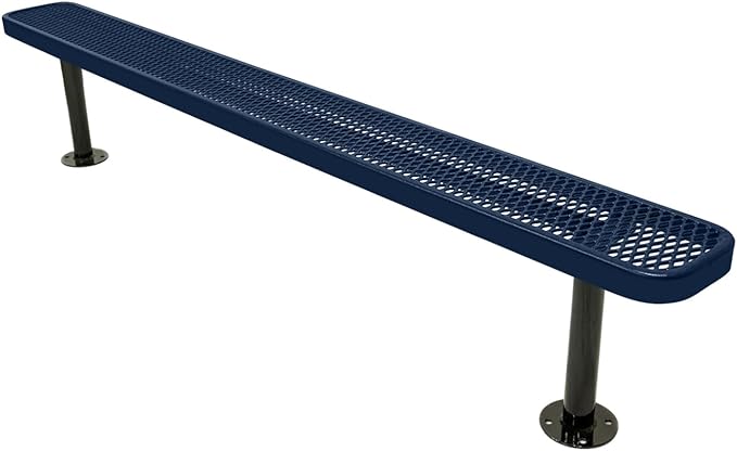 COATEDOUTDOORFURNITURE Heavy-Duty Outdoor Bench Thermoplastic Coated, Expanded Metal, Commercial-Grade Seating, Made in America (Surface Without Back, 8 Ft, Textured Dark Blue)