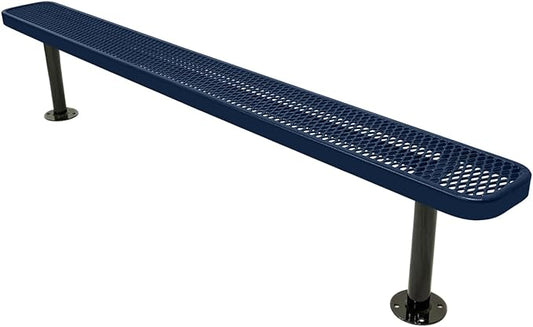 COATEDOUTDOORFURNITURE Heavy-Duty Outdoor Bench Thermoplastic Coated, Expanded Metal, Commercial-Grade Seating, Made in America (Surface Without Back, 8 Ft, Textured Dark Blue)