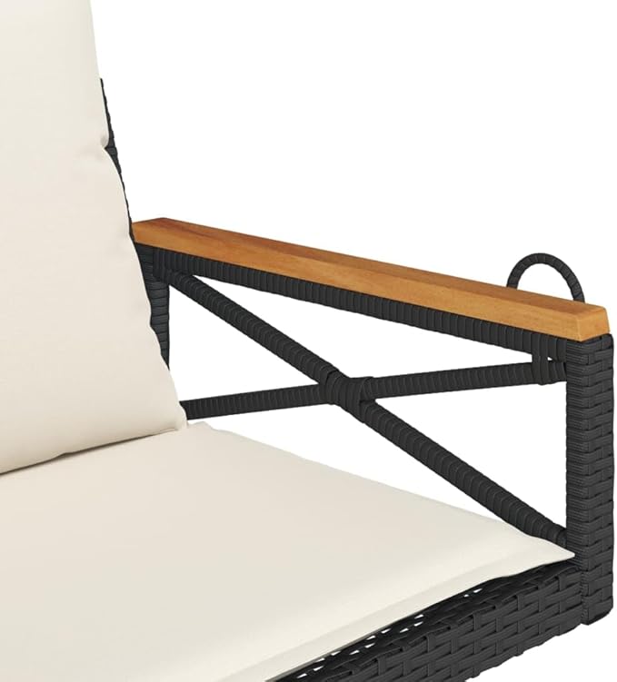 Swing Bench Black and Cream White with Cushions, 4-Piece Outdoor Patio Furniture Set for Garden, Backyard, Balcony - Photo 8