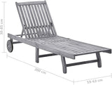 Acacia Wood Sunlounger Grey 23.6x78.7x32.7 in Outdoor Chaise Lounge with Wheels - Photo 2