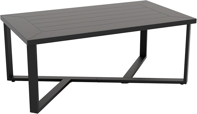 EAGLE PEAK Urban Slate Modern Outdoor Coffee Table, Weather-Resistant Steel Accent Patio Table for Backyard, Garden, Deck, Porch, or Balcony, Black