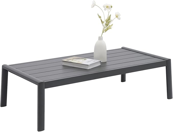 Outdoor Patio Coffee Table All-Weather Aluminum Rectangle Coffee Tables for Garden Backyard Contemporary End Tables, Grey Frame