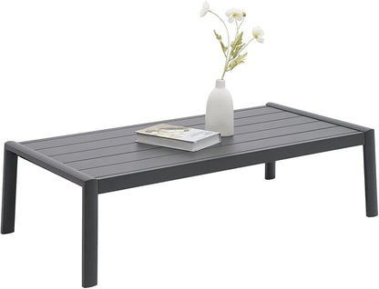 Outdoor Patio Coffee Table All-Weather Aluminum Rectangle Coffee Tables for Garden Backyard Contemporary End Tables, Grey Frame