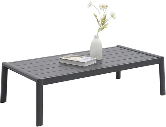 Outdoor Patio Coffee Table All-Weather Aluminum Rectangle Coffee Tables for Garden Backyard Contemporary End Tables, Grey Frame