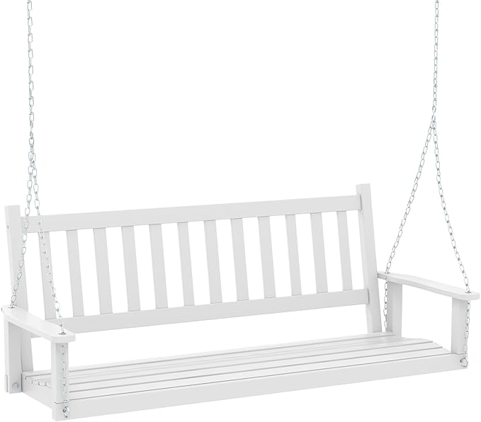 Tangkula 3 Person Wooden Porch Swing, Hanging Patio Swing with 2 Adjustable Galvanized Metal Chains, Slatted Back & Seat - Photo 1