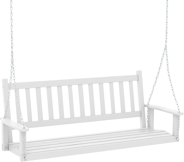 Tangkula 3 Person Wooden Porch Swing, Hanging Patio Swing with 2 Adjustable Galvanized Metal Chains, Slatted Back & Seat - Photo 1