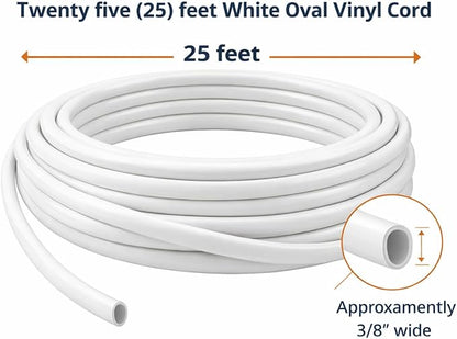 25' White Oval Vinyl Cord Spline Strapping Plastic Mid Century Retro to Repair Patio Furniture Beach Chair