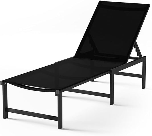 Chaise Lounge Chair Outdoor,Aluminum Patio Lounge Chairs,Lounge Chairs with 5 Adjustable Backrest and Headrest Pillows for Outside Beach,Black