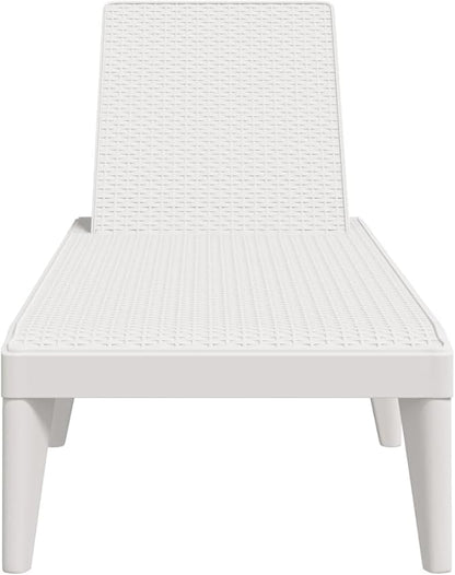 White Adjustable Outdoor Chaise Lounge Chair PP 73"x24"x11" Lightweight Poolside Lounger Multi-Position Backrest for Patio, Garden & Balcony USA Use
