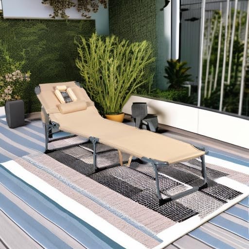Goplus Tanning Chair, Folding Adjustable Patio Lounge Chair with Face Hole, Removable Pillow, 330LBS, Carry Strap - Photo 2