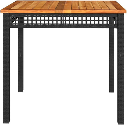 Square Garden Table 31.5 Inch, Outdoor Patio Dining Table with Powder-Coated Steel Frame and PE Rattan for Backyard, Balcony, Deck, Black and Brown