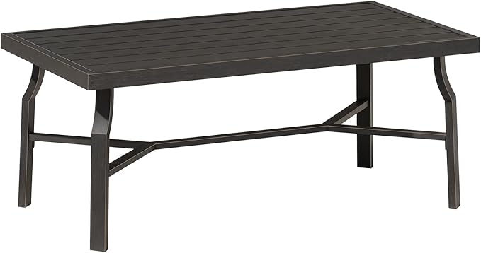 Outdoor Coffee Table, Never-Rust Aluminum Patio Coffee Table, Rectangle Outside Garden Table with Slatted Tabletop, All-Weather Outdoor Patio Furniture Table for Backyard, Porch, Dark Bronze