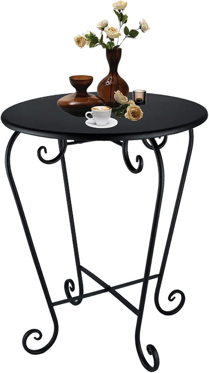 Small Patio Side Table,Round Metal Side Table,Weather Resistant Anti-Rust Outdoor Side Tables,Outdoor End Table for Garden,Porch,Balcony,Yard,Black