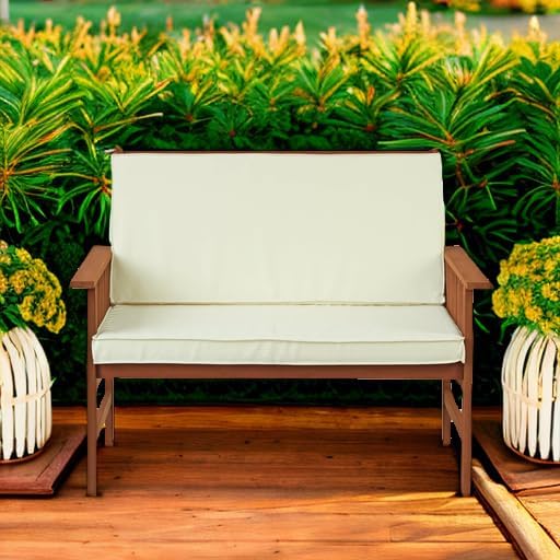 Furinno FG17319 Tioman Outdoor Hardwood Patio Furniture Mediterranean Bench with Cushion, 1, Natural - Photo 2