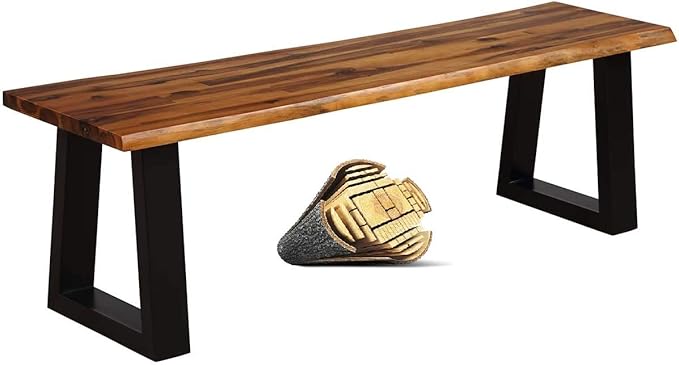 HAPPYGRILL Acacia Wood Patio Bench, Dining Picnic Bench with Metal Frame - Photo 1