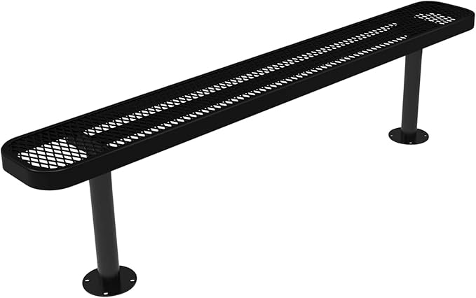 COATEDOUTDOORFURNITURE Coated Outdoor Furniture Heavy-Duty Outdoor Bench Thermoplastic Coated, Expanded Metal, Commercial-Grade Seating, Made in America (Surface Without Back, 6 Ft, Textured Black)
