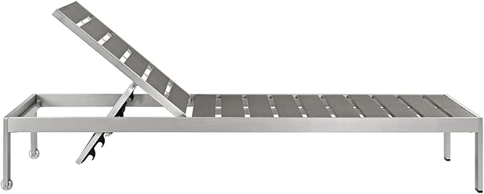 Modway Shore Aluminum Outdoor Patio Chaise Lounge Chair and Side Table Set in Silver Gray - Photo 3