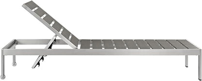 Modway Shore Aluminum Outdoor Patio Chaise Lounge Chair and Side Table Set in Silver Gray