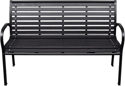 Outdoor Garden Bench 46 Inch WPC and Steel Seat, Durable Patio Bench for 2 Person, Industrial Style Matte Black Metal Bench for Backyard Park Porch