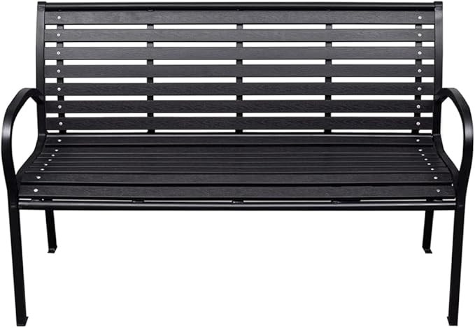 Black WPC and Steel Garden Bench 116 cm Wide, Outdoor Patio Seating for Two, Durable Composite Furniture with Matte Finish