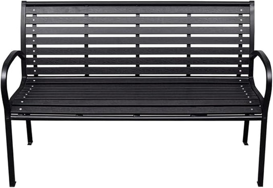 Garden Bench Black WPC (Wood Plastic Composite), Steel Park Bench Garden Seating for Courtyard Balcony 116 cm Wide