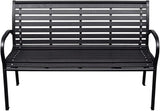 Black WPC Steel Garden Bench 116 cm Wide Outdoor Seating for Patio and Balcony Durable Comfortable Furniture with - Photo 3
