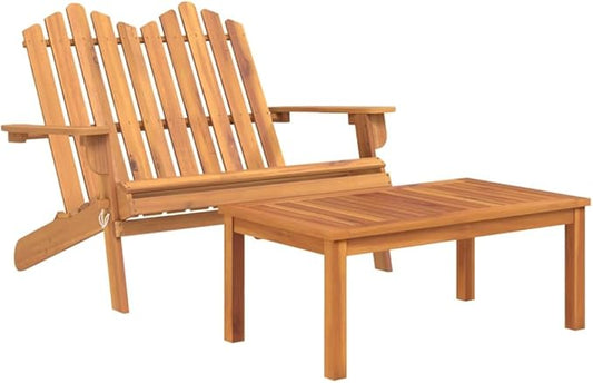 2-Piece Solid Acacia Wood Foldable Garden Lounge Set with Bench and Coffee Table for Outdoor Patio Backyard Comfort Rustic Elegance