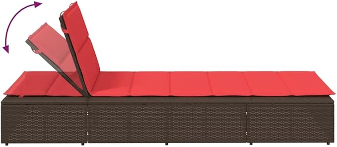 Brown Poly Rattan Outdoor Chaise Lounge 39.4 x 32.6 x 31.1 in Adjustable Backrest & Armrest for Patio Poolside Sunbathing, Garden Backyard Backyard Relaxation