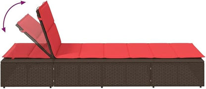 Brown Poly Rattan Outdoor Chaise Lounge 39.4 x 32.6 x 31.1 in Adjustable Backrest & Armrest for Patio Poolside Sunbathing, Garden Backyard Backyard Relaxation