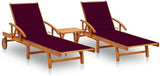 Wooden Sun Lounger Set with Red Cushions, Acacia Wood Lounge & Side Table - Photo 1